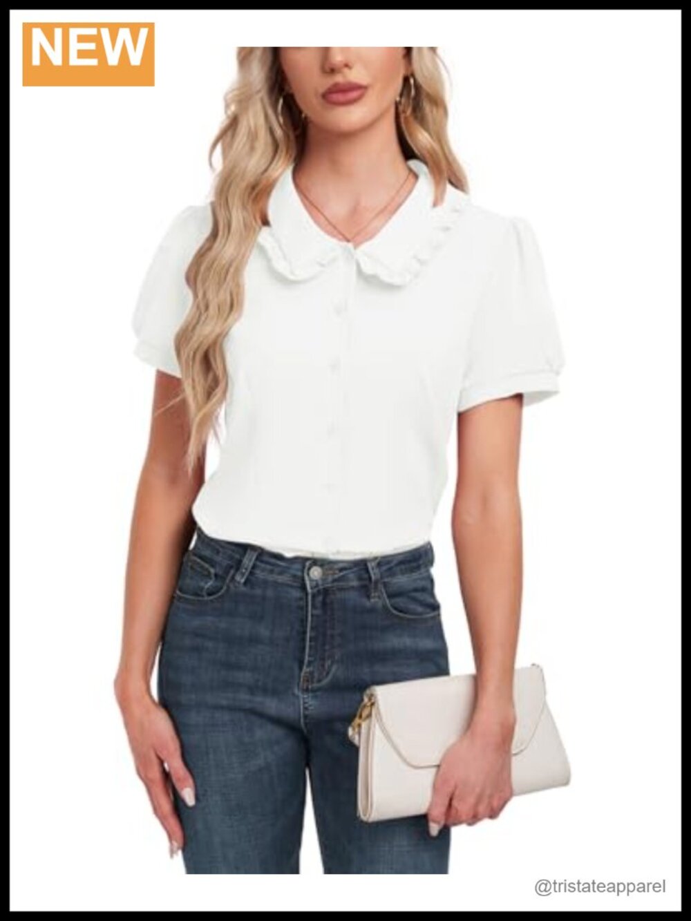 Vintage Peter Pan Collar Blouse Short Sleeve Summer Women's Button Down Top